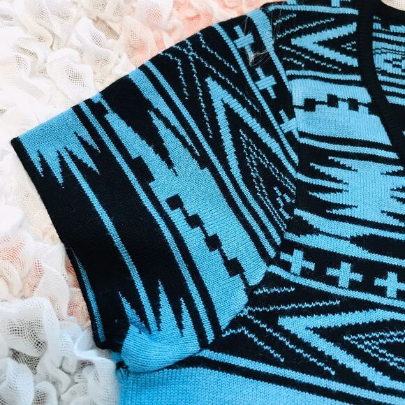 Fiancee Blue Dress women bodycon short sleeve dress with geometric print size S - Picture 5 of 7